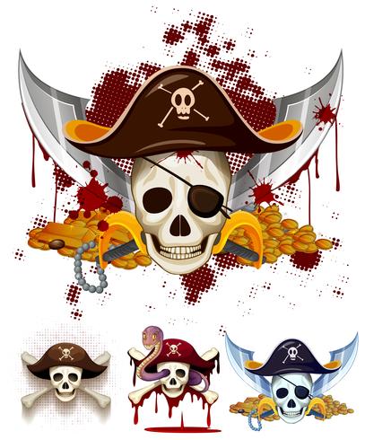Logotipo do tema pirata com caveiras vetor