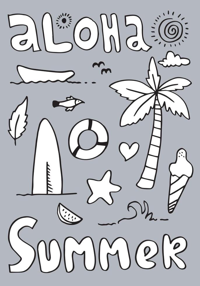 aloha mão desenhada bonito doodle illustration.hawaiian design. vetor