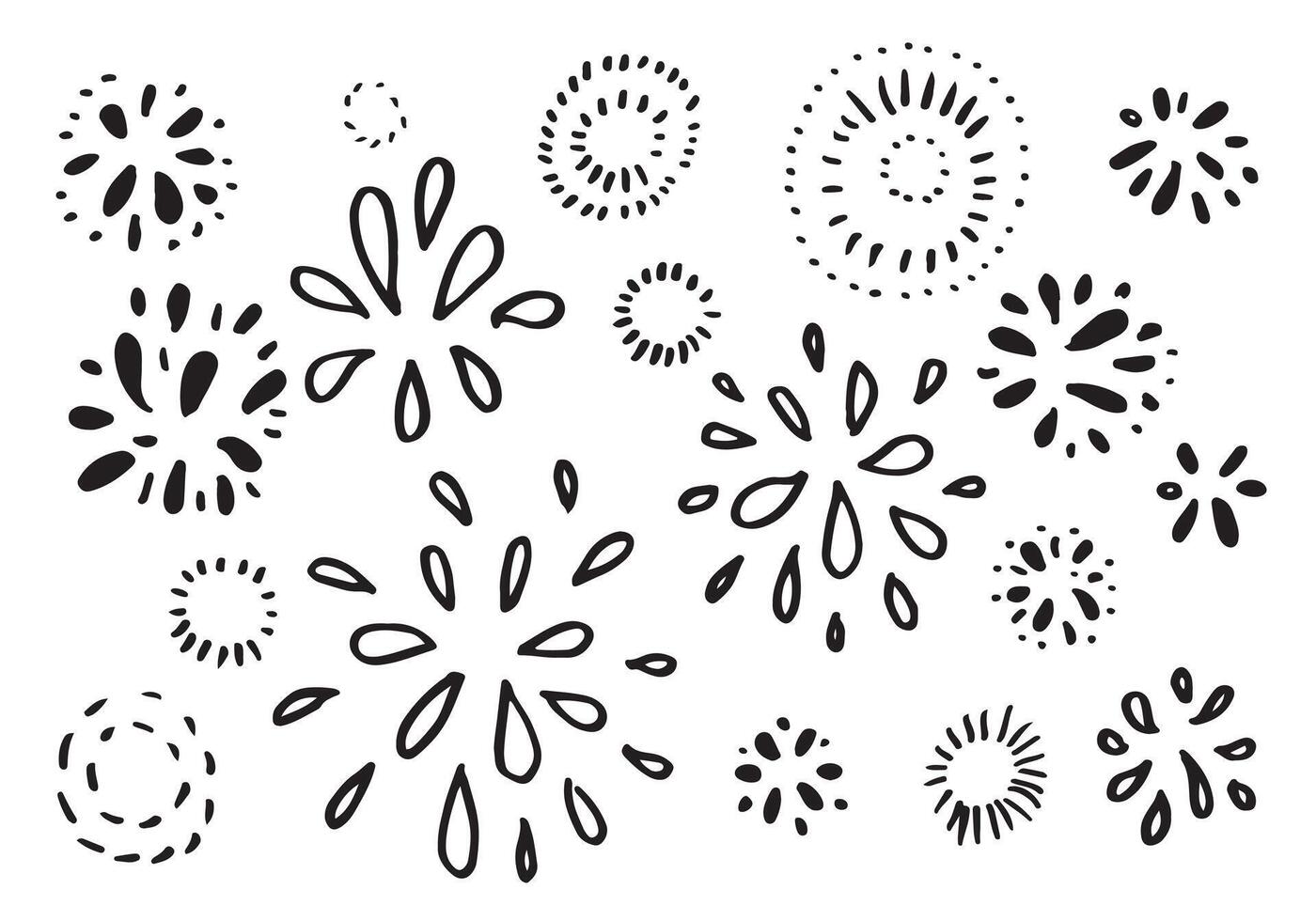 conjunto de doodle starburst isolado na mão de fundo branco desenhada de sunburst. elementos de design. ilustração vetorial. vetor