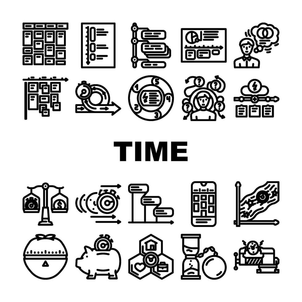Tempo gestão cronograma tarefa ícones conjunto vetor