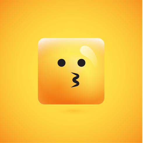 Emoticon amarelo quadrado detalhado alto em um fundo amarelo, ilustração vetorial vetor