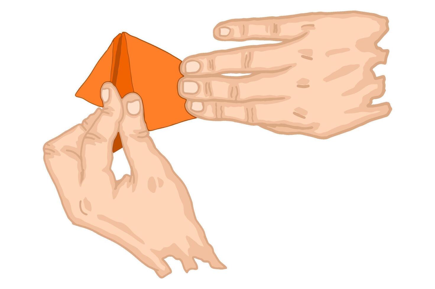 mãos dobrando origami papel para faço artesanato vetor