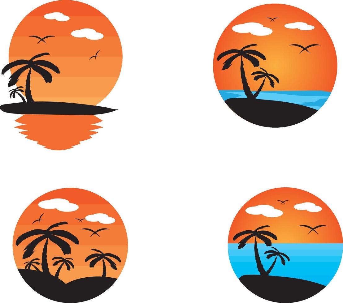 conjunto de logotipo de viagens de verão praia e pôr do sol oceano vetor