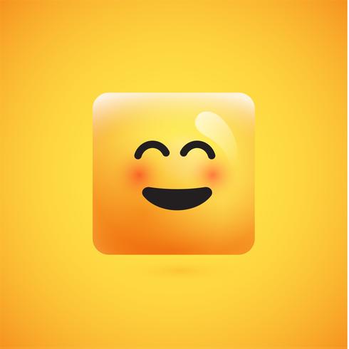 Emoticon amarelo quadrado detalhado alto em um fundo amarelo, ilustração vetorial vetor