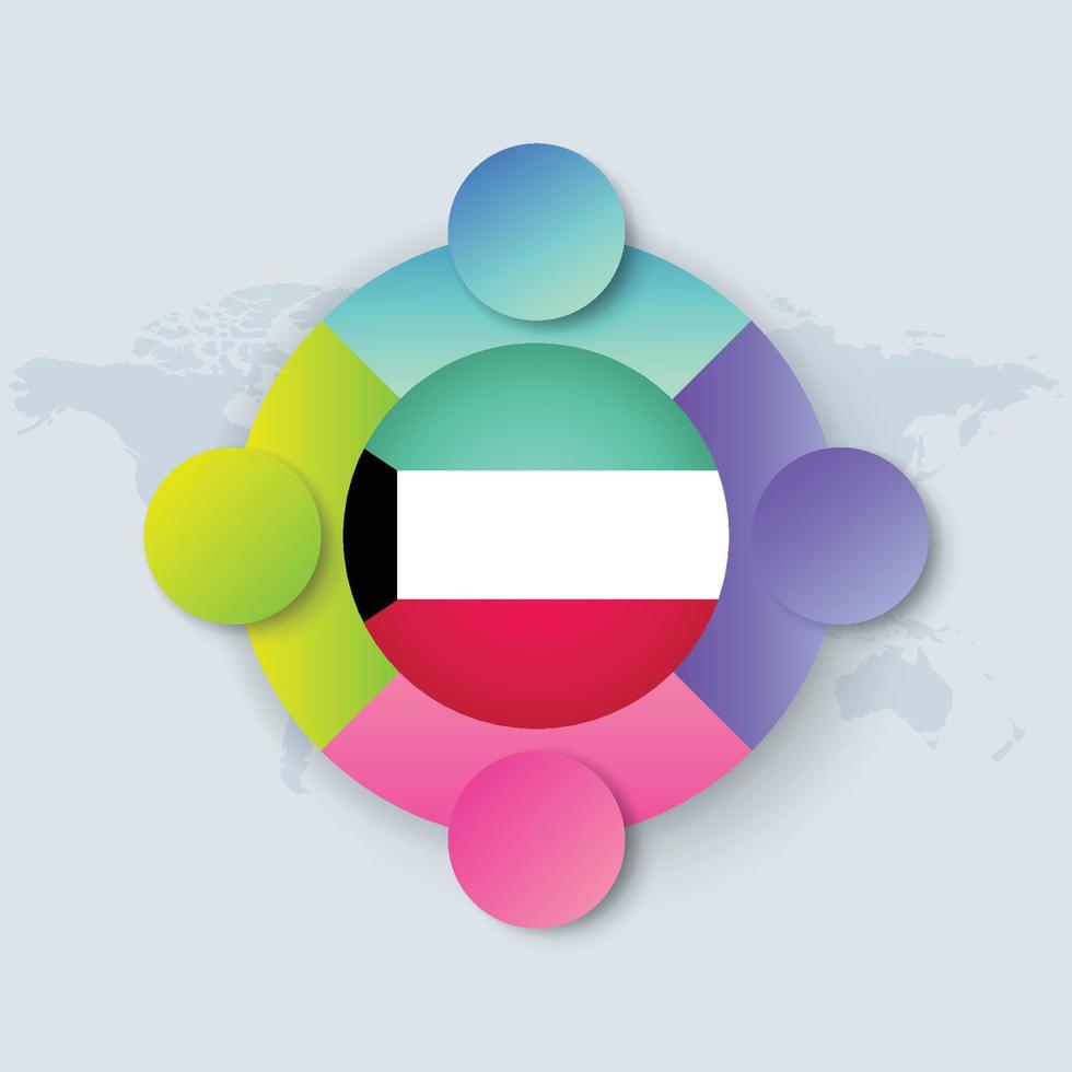 Bandeira kuwait com desenho infográfico isolado no mapa mundial vetor