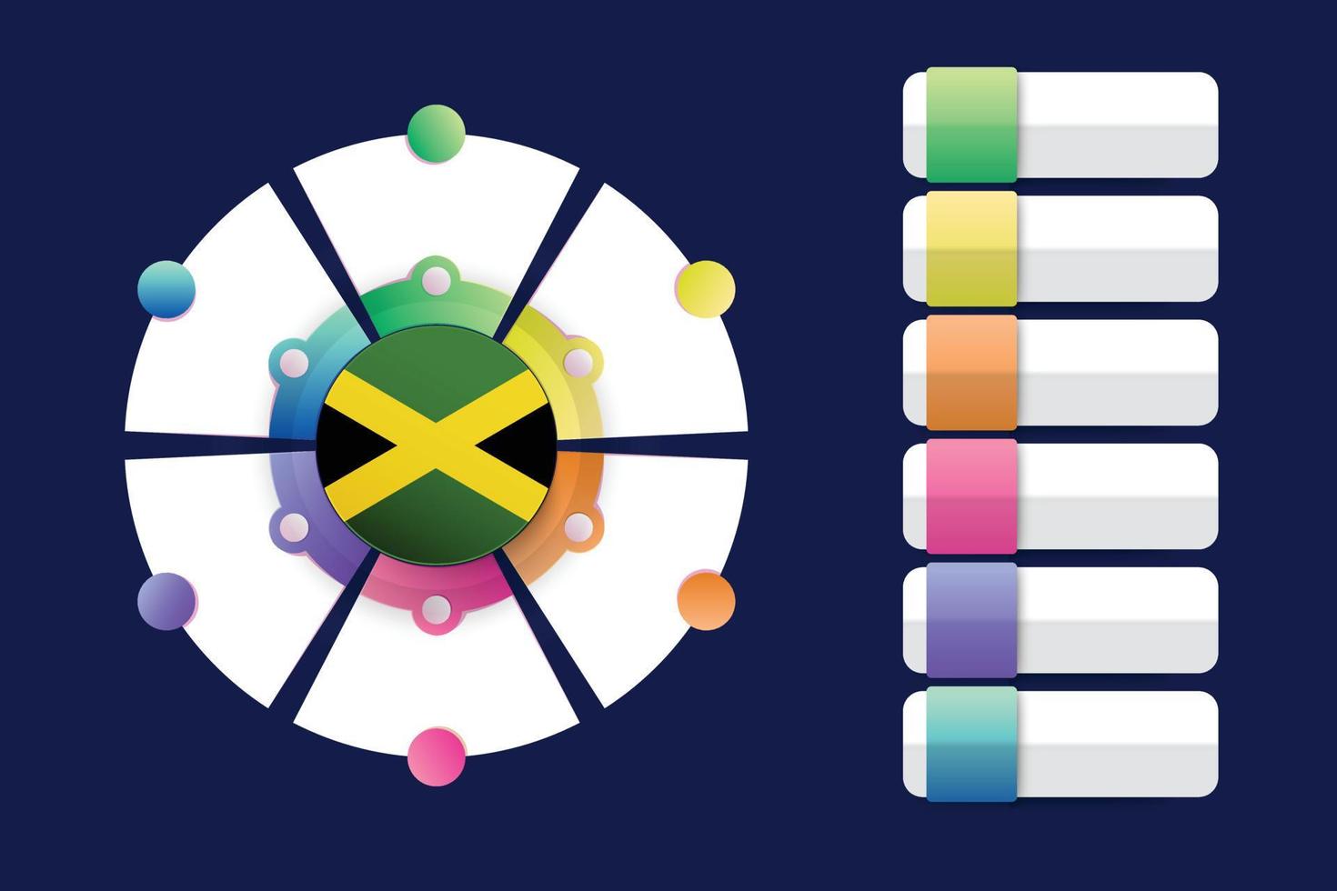 bandeira da jamaica com design infográfico incorporado com formato redondo dividido vetor