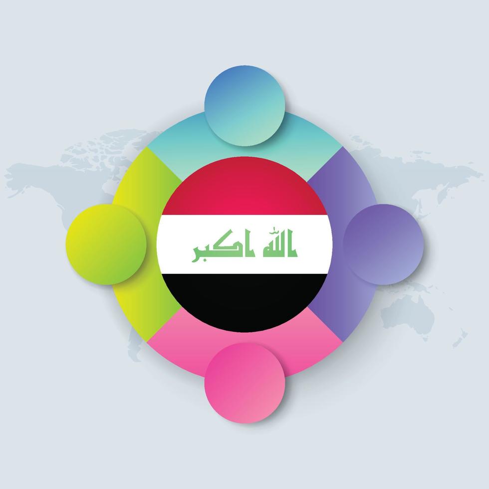 Bandeira do Iraque com desenho infográfico isolado no mapa mundial vetor