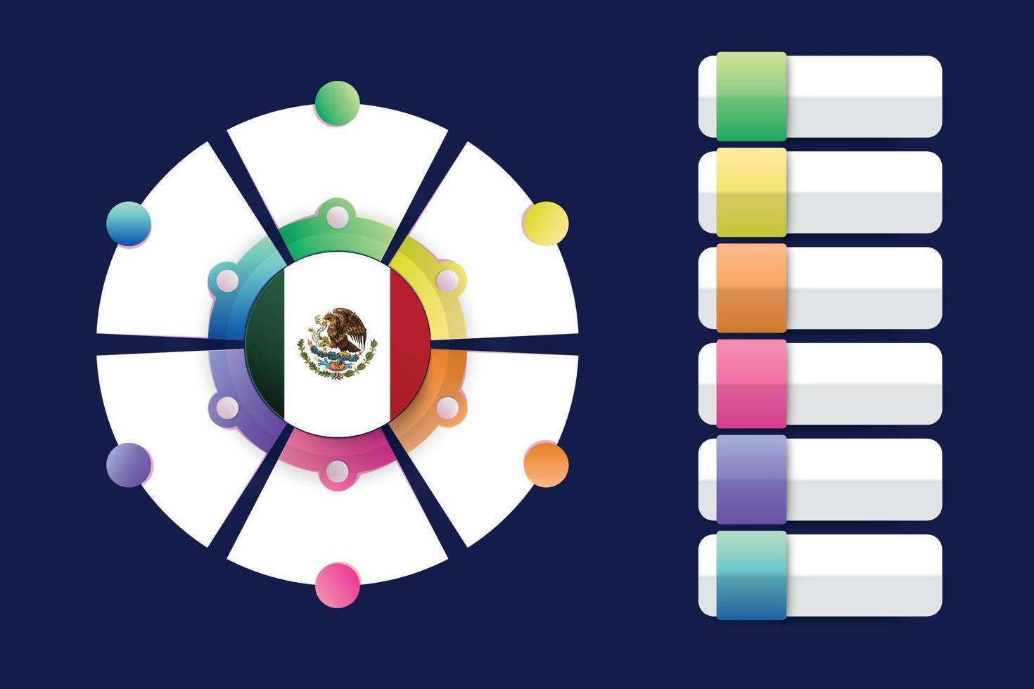 bandeira do méxico com desenho infográfico incorporado com formato redondo dividido vetor