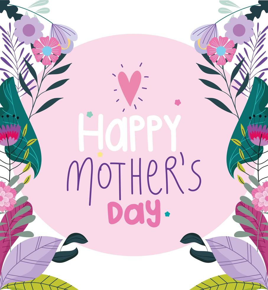 feliz dia das mães, flores decoração ornamental emblema de celebração vetor