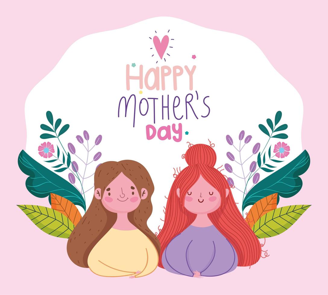 feliz dia das mães, banner de celebração de flores de mulheres de personagem de desenho animado vetor