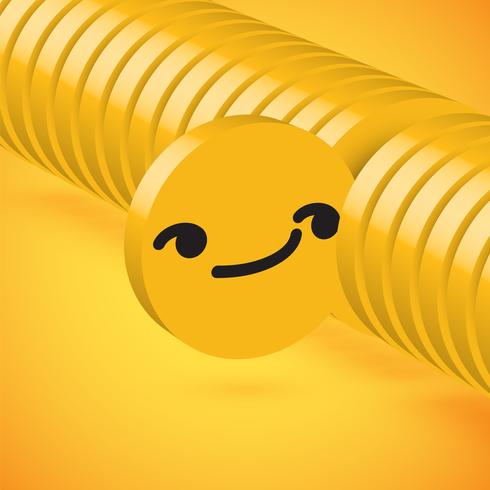 Emoticon amarelo elevado detalhado do disco 3D selecionado, ilustração do vetor