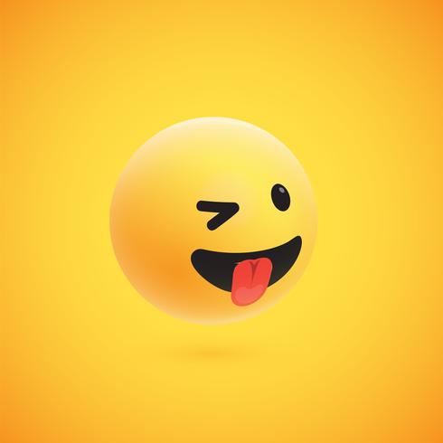 Lindo emoticon 3D amarelo alta detalhado para web, ilustração vetorial vetor