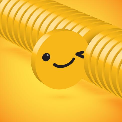 Emoticon amarelo elevado detalhado do disco 3D selecionado, ilustração do vetor