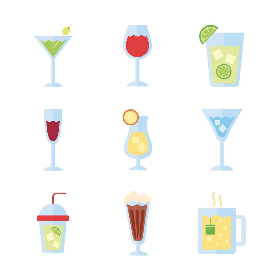 Conjunto de ícones de coleção de bebidas vetor