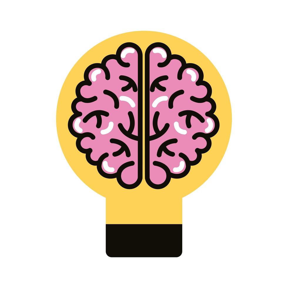 cérebro humano em linha de bulbo e ícone de estilo de preenchimento vetor