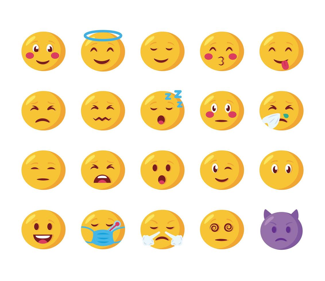 conjunto de ícones de conjuntos de rostos de emojis vetor