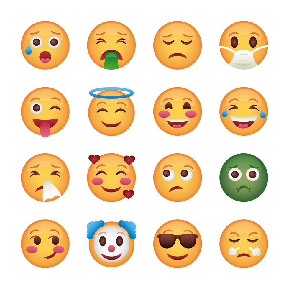 conjunto de ícones de conjuntos de rostos de emojis vetor