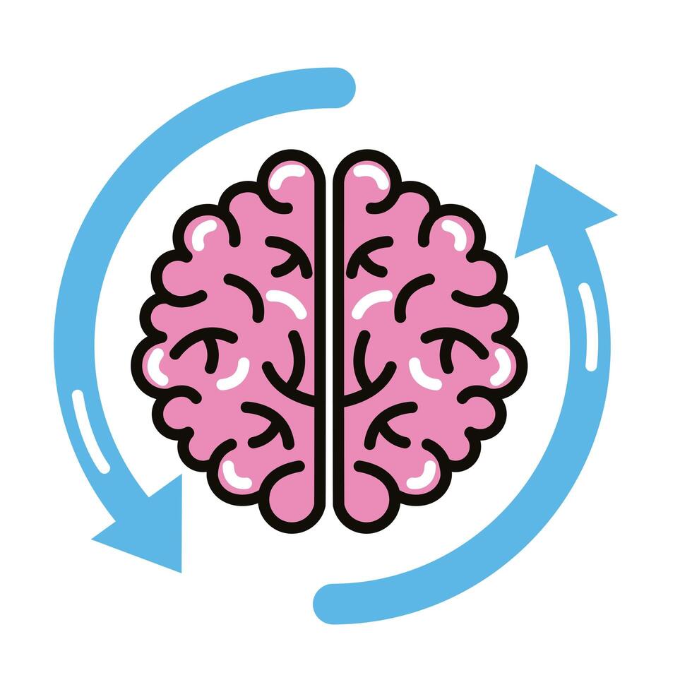 cérebro humano com setas para recarregar a linha e preencher o ícone de estilo vetor
