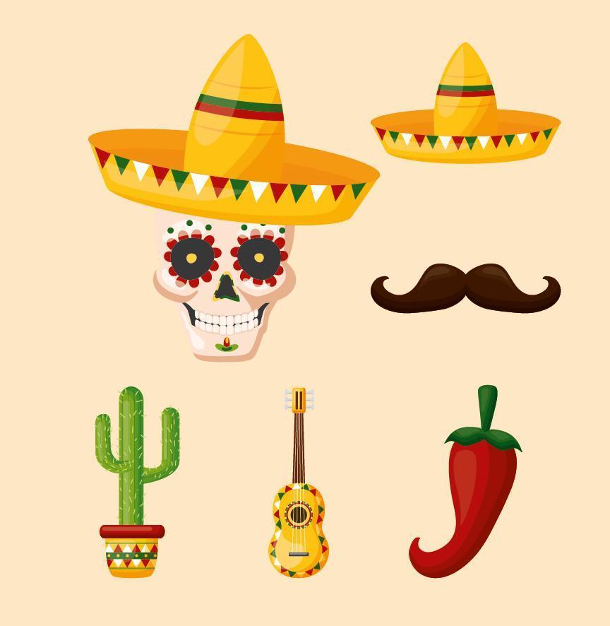 conjunto de ícones mexicanos isolados desenho vetorial vetor