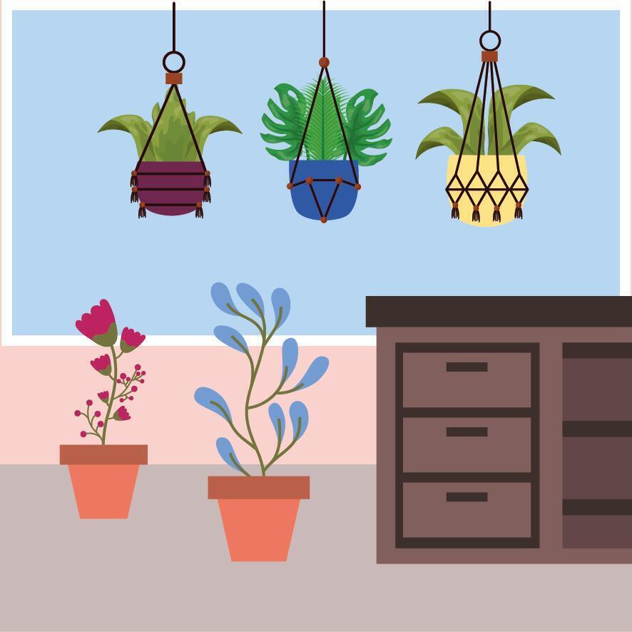 Plantas de casa isoladas dentro de vasos de desenho vetorial vetor