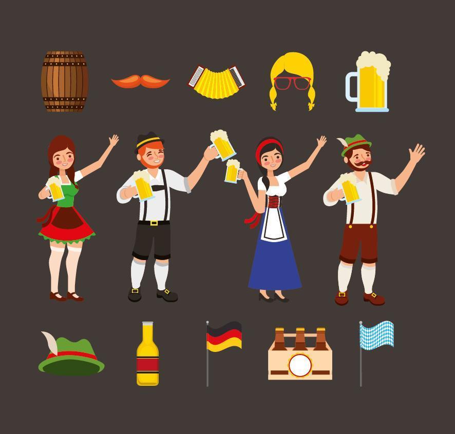 celebração da oktoberfest com conjunto de ícones vetor