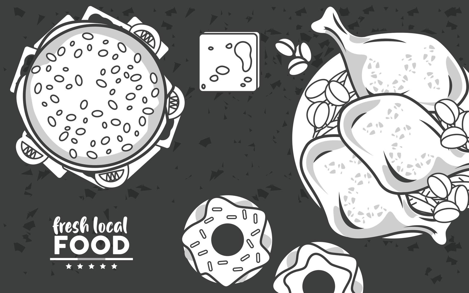 desenho de letras de comida local fresca em fundo preto vetor