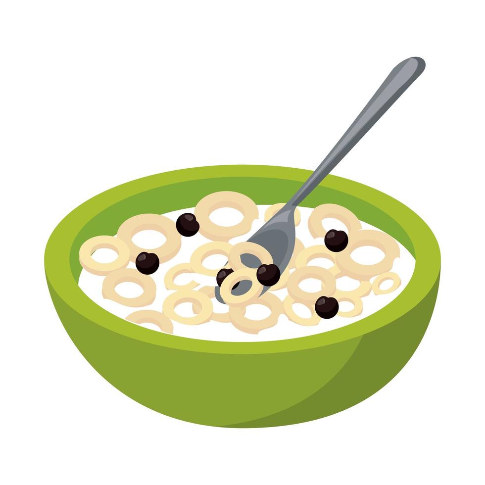 leite e cereais no prato ícone do café da manhã vetor