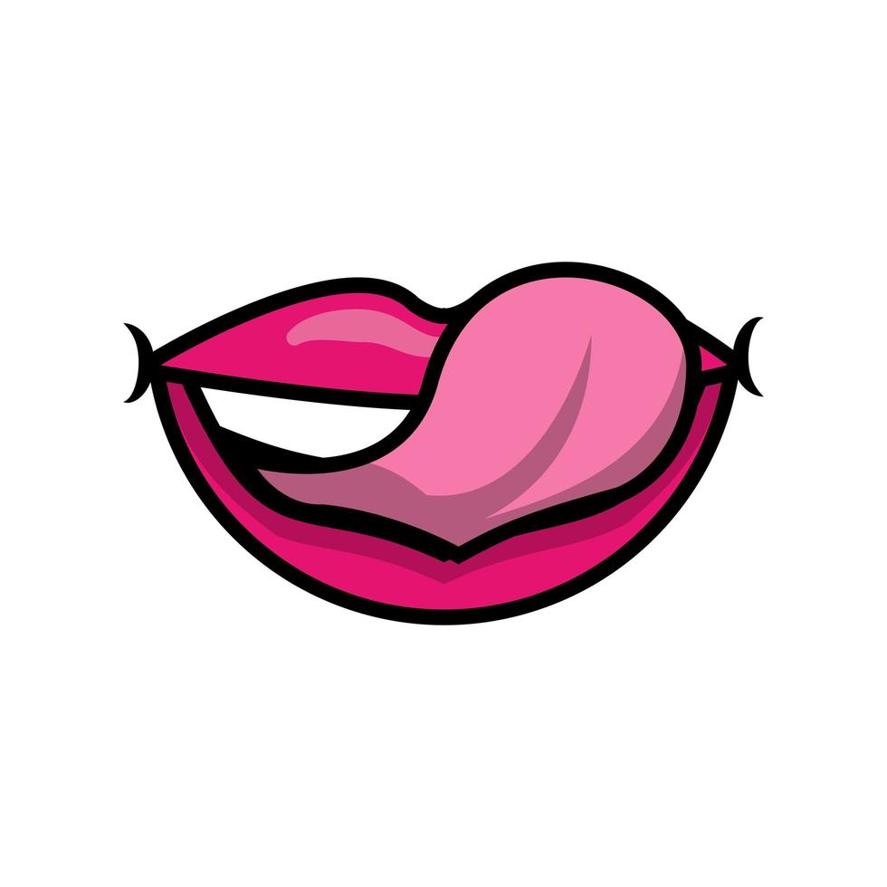 boca pop art lambendo sensualmente o ícone de estilo de preenchimento de lábios e dentes vetor