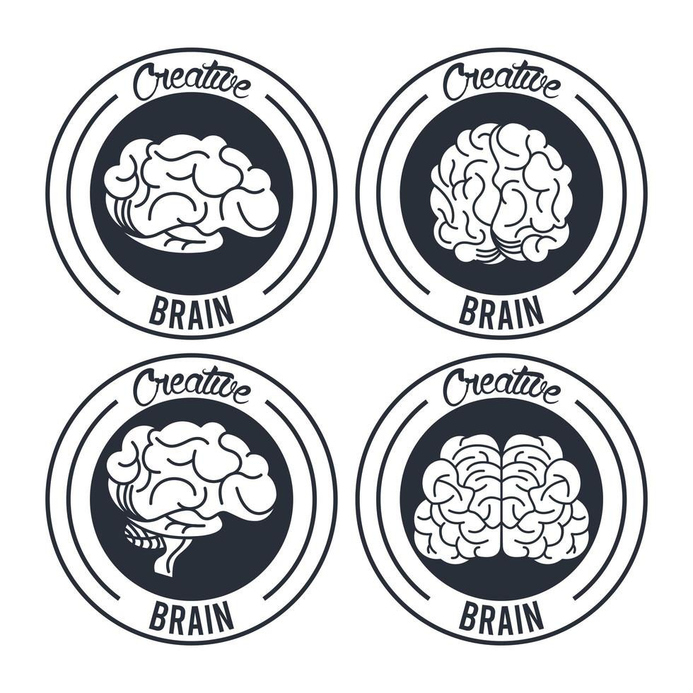 cérebros criativos conjunto de selos de círculos vetor