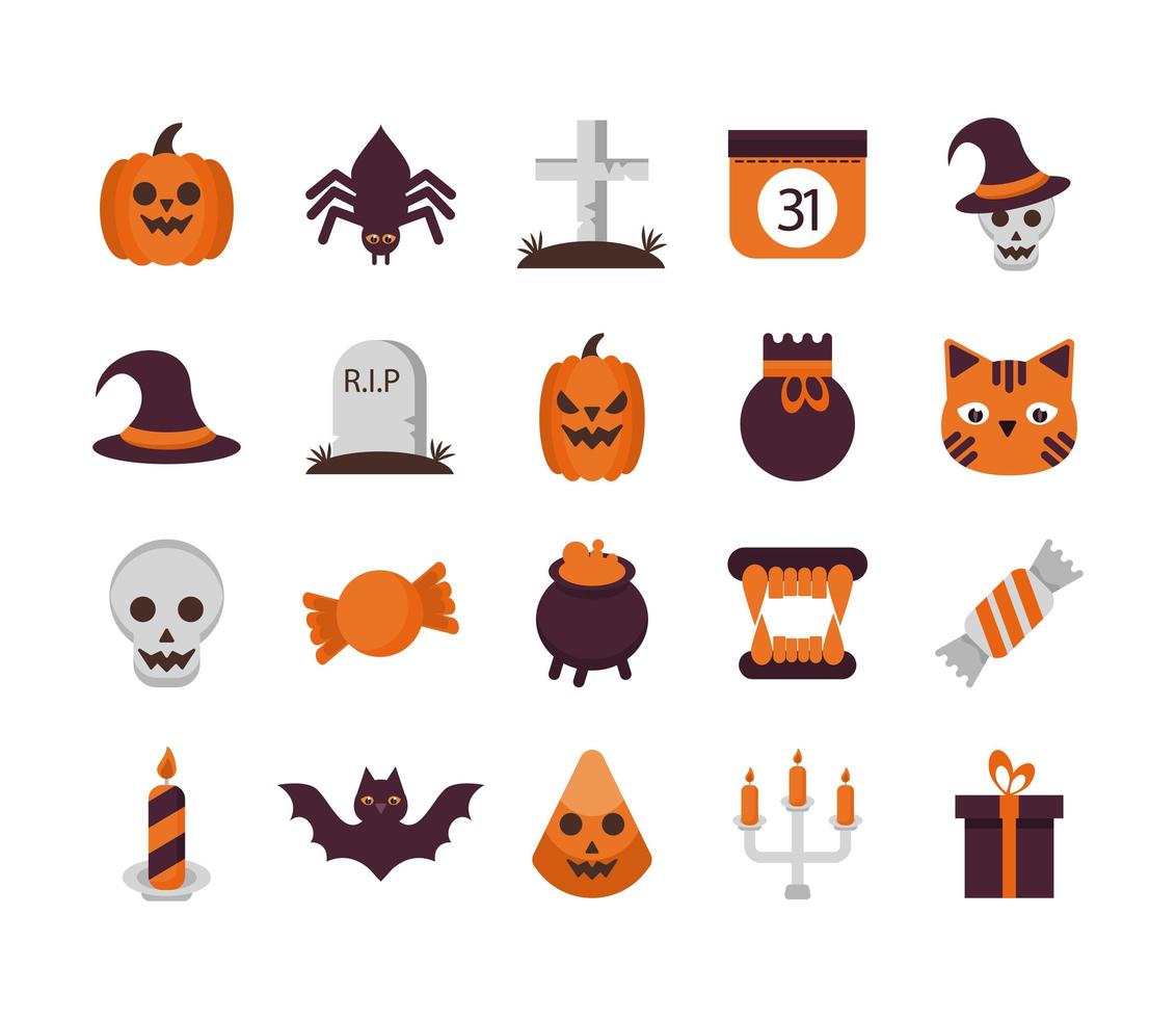 pacote de vinte ícones de coleção de conjunto de halloween vetor