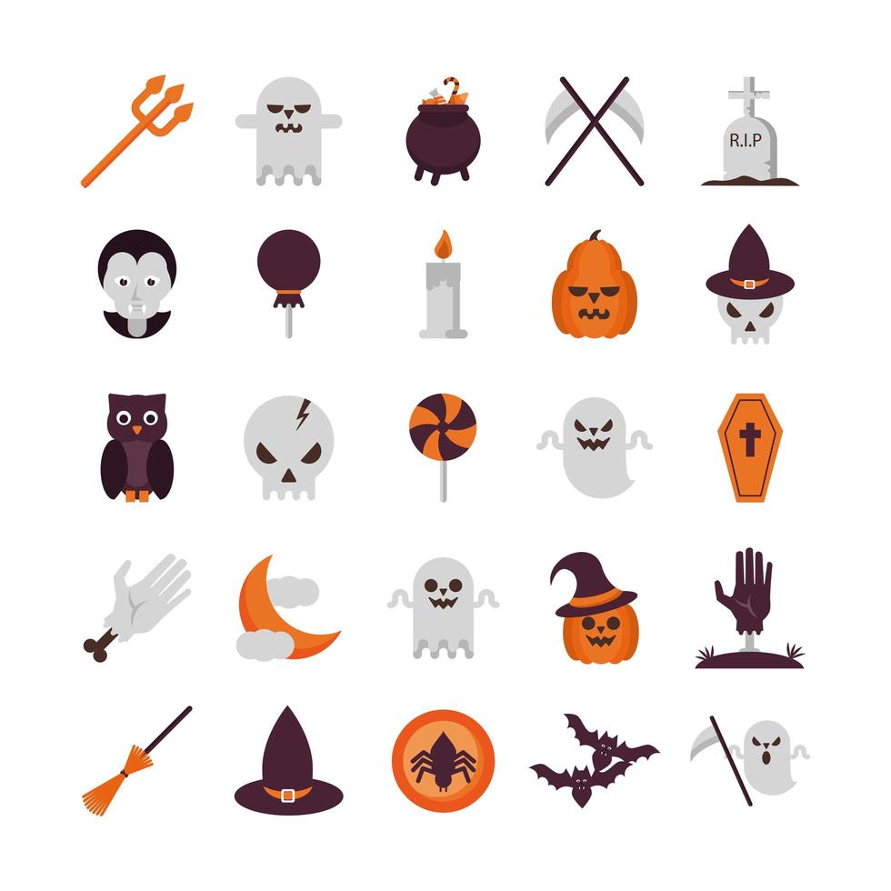 pacote de vinte e cinco ícones de coleção de conjunto de halloween vetor
