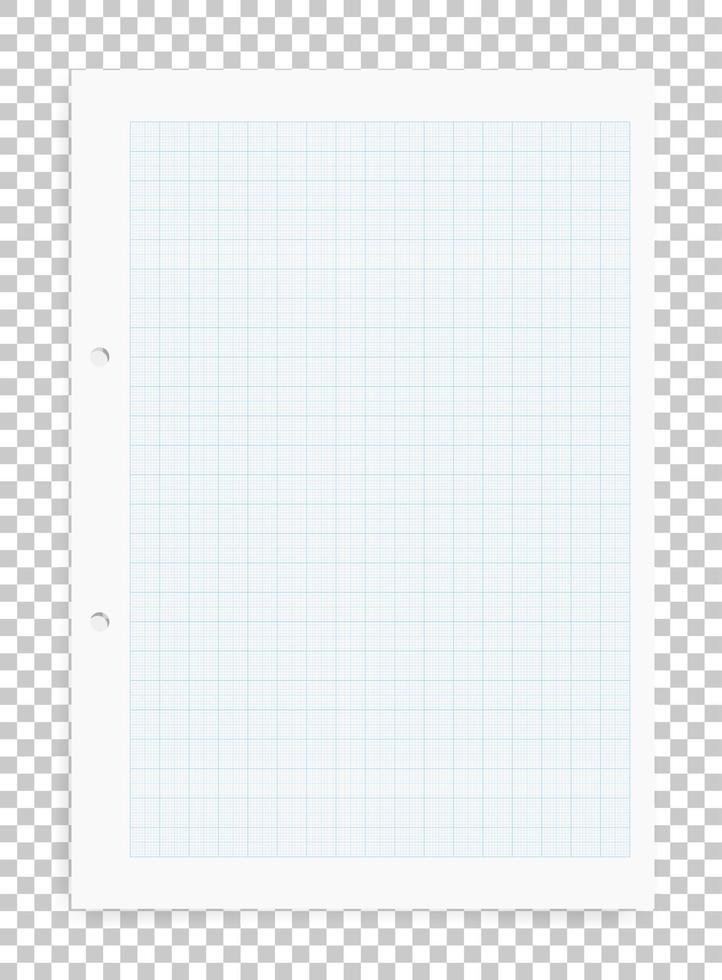 folha de papel milimetrado com padrão azul em fundo transparente e sombra suave. vetor. vetor