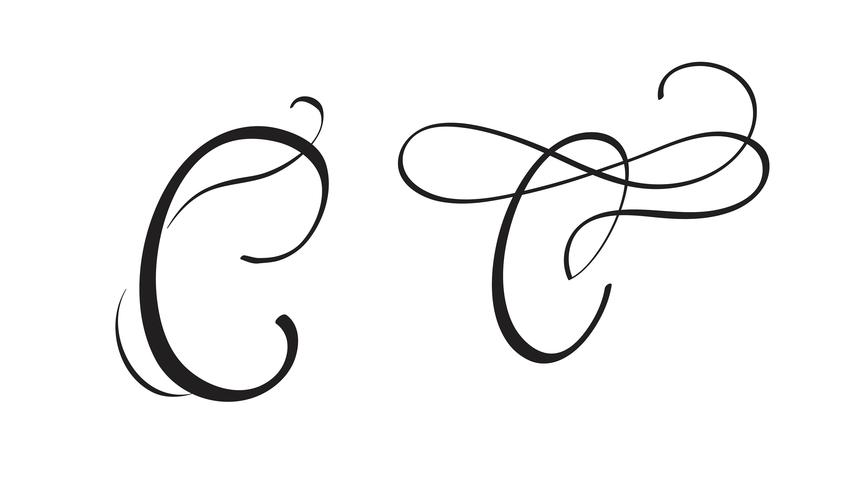 caligrafia de arte letra C com florescer de whorls decorativos vintage. Ilustração vetorial EPS10 vetor