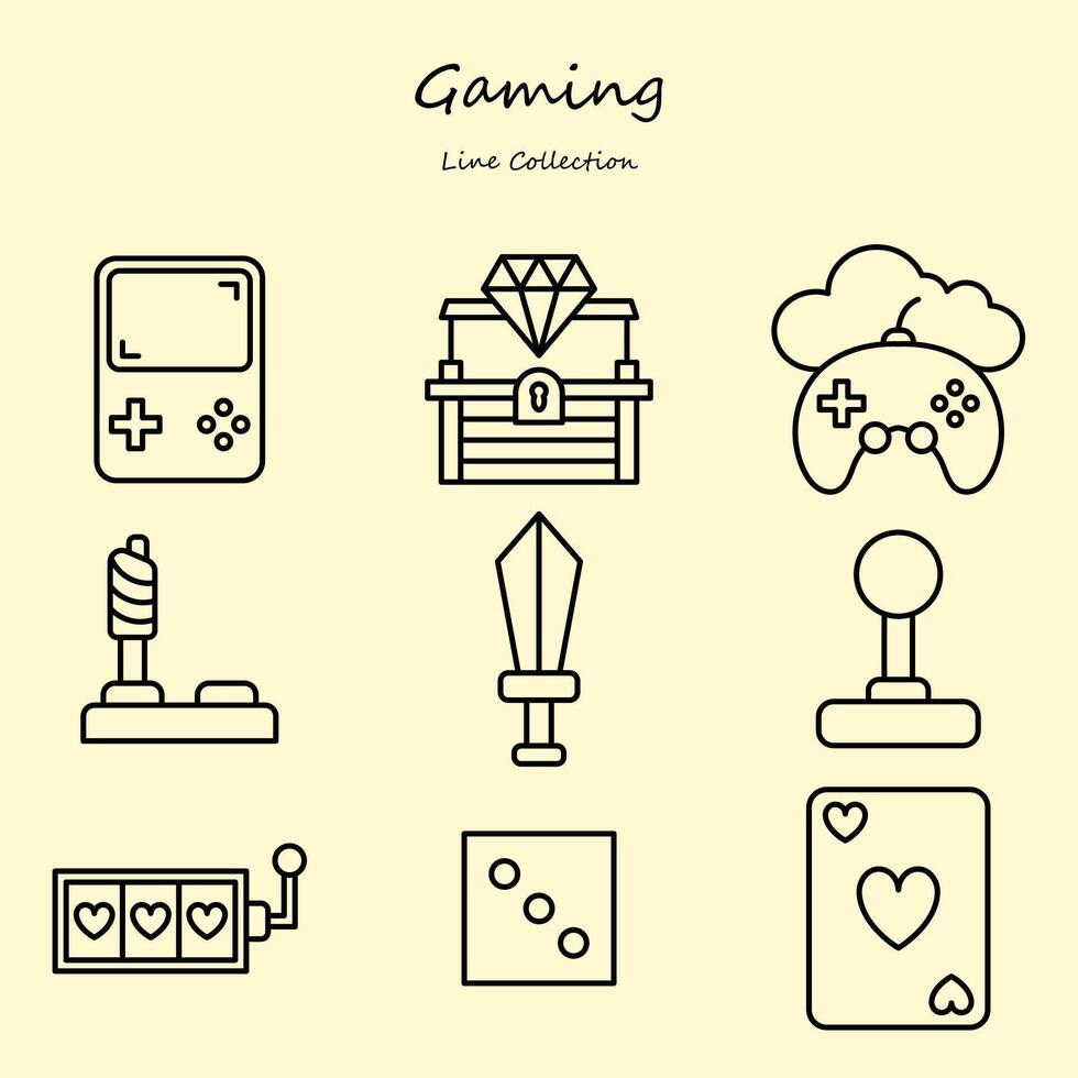 jogos editável ícones conjunto linha estilo. com vários formas. jogo, console, cartão, espada. esboço coleção vetor