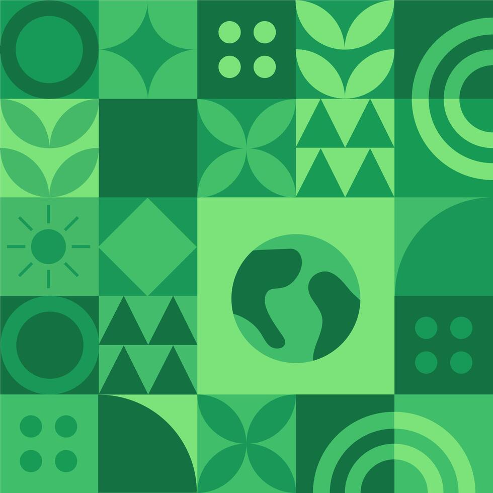 mundo meio Ambiente dia rede modelo ilustração com moderno eco geométrico natureza mosaico. verde abstrato geometria forma símbolo fundo para conectados terra feriado ou Internet aterrissagem página vetor