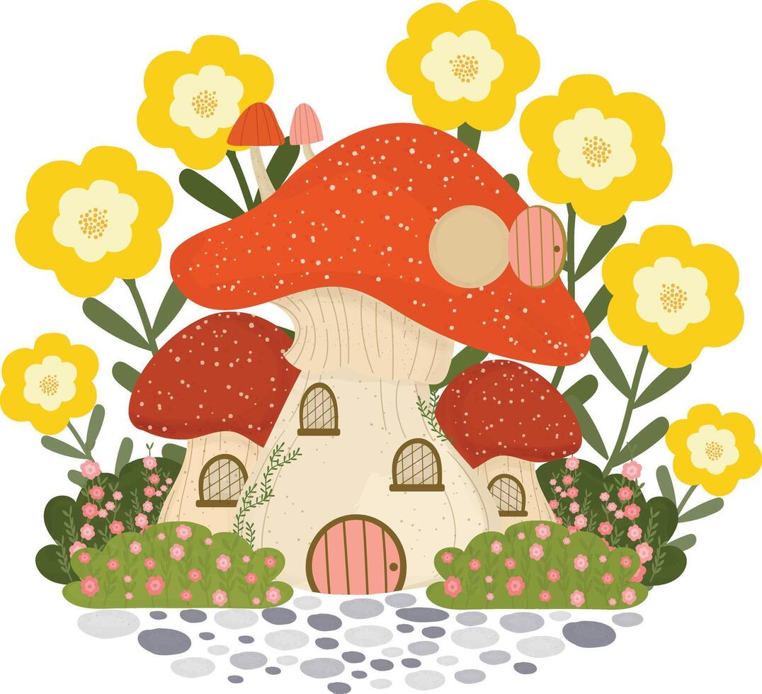 adorável Primavera cogumelo casa mão desenhado clipart elemento vetor ilustração para convite cumprimento aniversário festa celebração Casamento cartão poster bandeira têxtil parede papel papel embrulho fundo