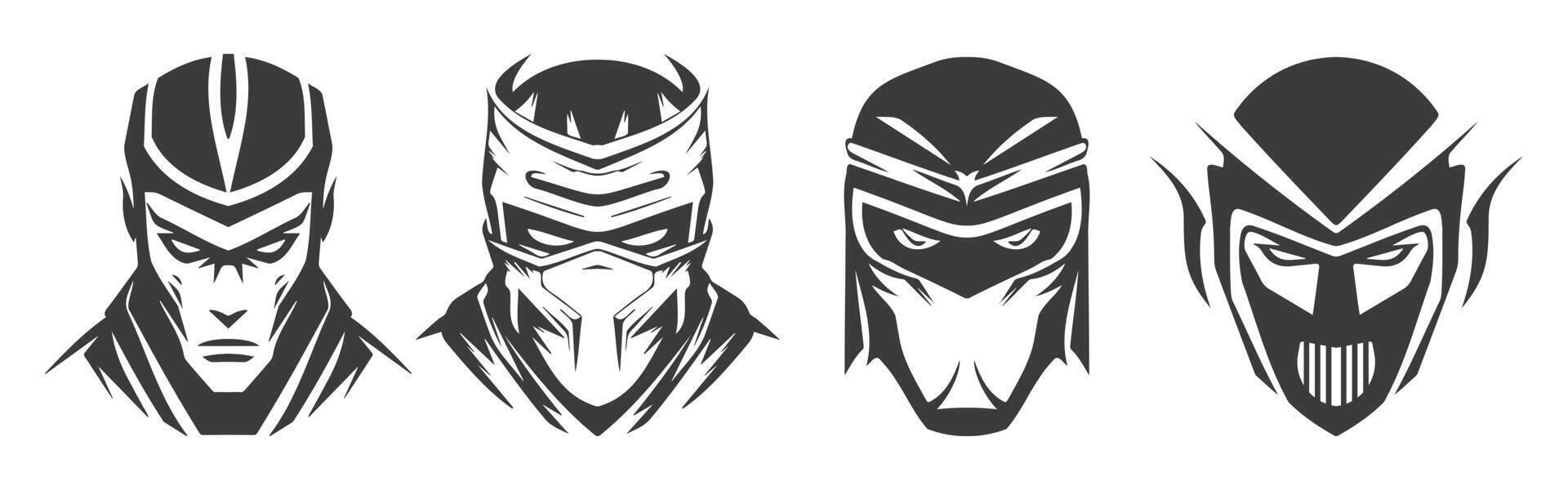 ninja cabeça Preto logotipo tipo Projeto conjunto vetor