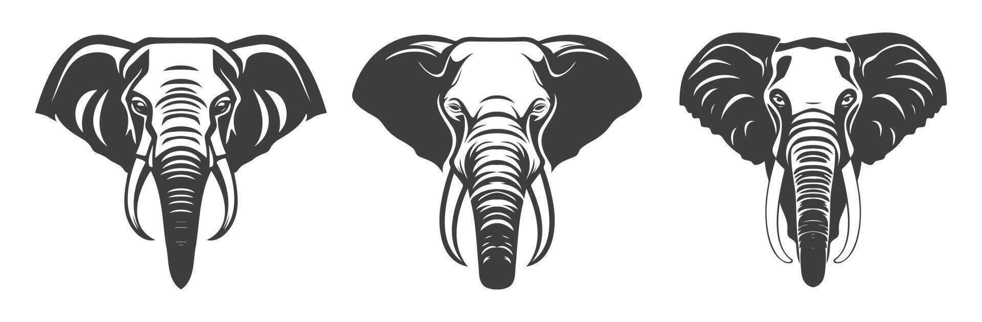 conjunto do elefante cabeça logotipo silhuetas vetor