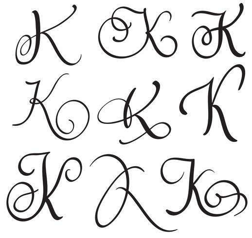 conjunto de arte caligrafia letra k com florescer de whorls decorativos vintage. Ilustração vetorial EPS10 vetor