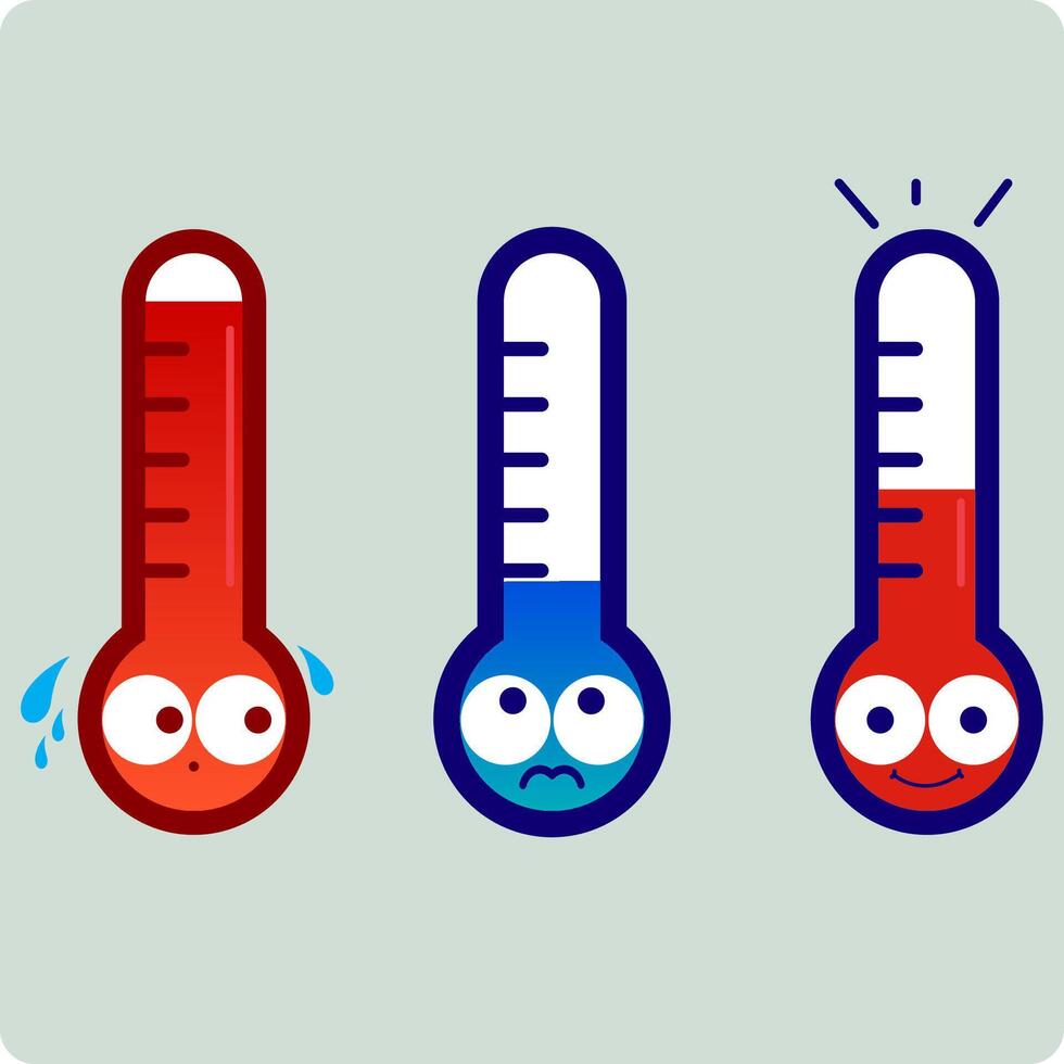 desenho animado termômetro personagens. fofa temperatura ícones. quente e frio clima. vetor ilustração