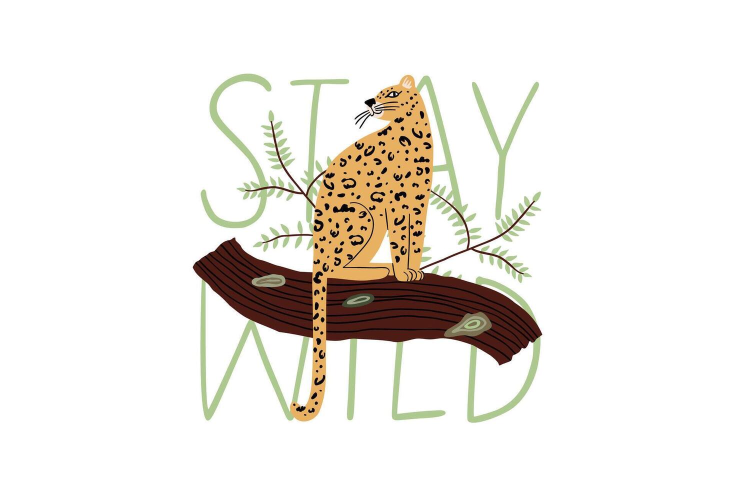 uma selvagem leopardo senta em uma ramo. selva, selvagem animais. vetor ilustração dentro plano estilo.