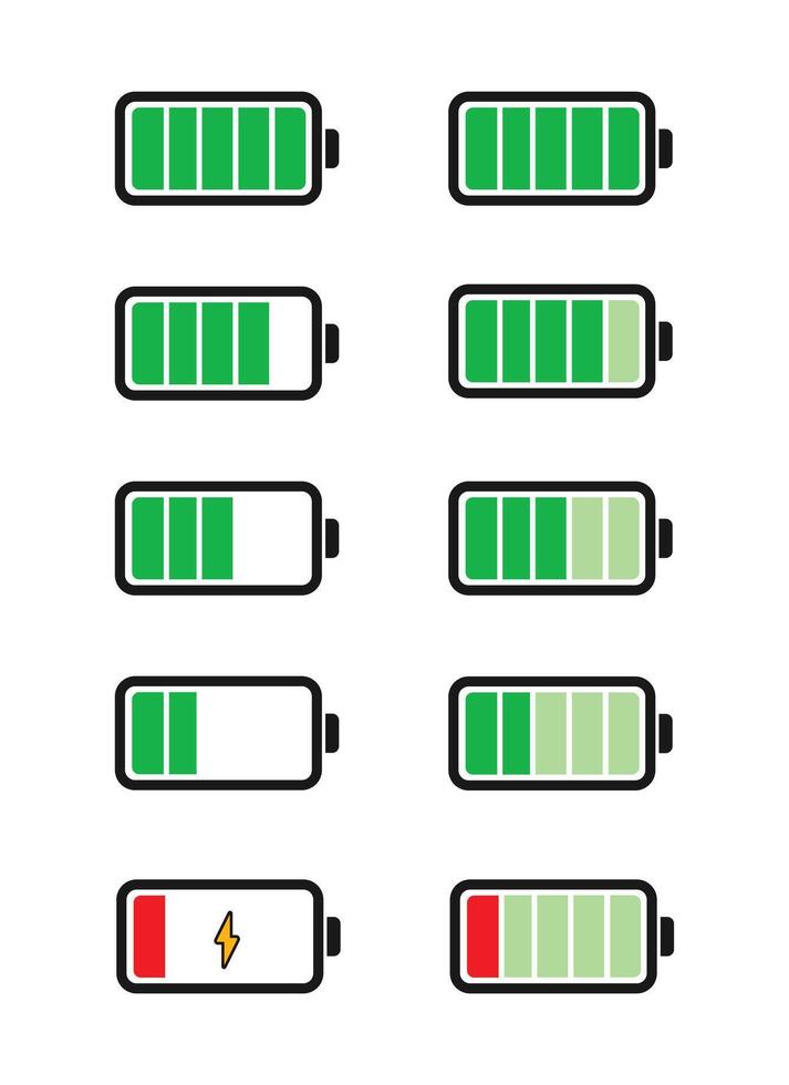 conjunto de ícones de bateria vetor