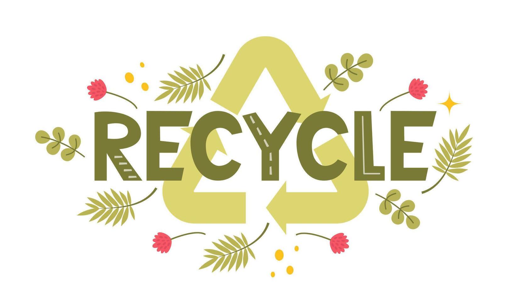 reciclar rotulação. moderno eco adesivo com reciclar sinal, Setas; flechas e folhas. conceito do ecologia, zero desperdício e sustentabilidade. vetor ilustração.