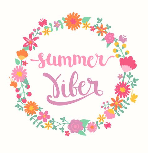 Letras de verão viber no círculo floral. vetor