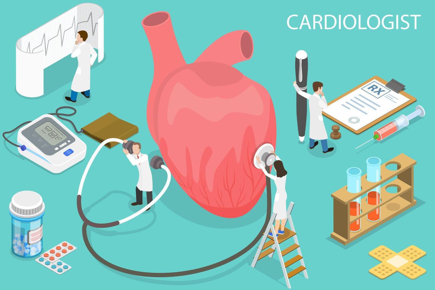 3d isométrico plano vetor conceptual ilustração do cardiologista.