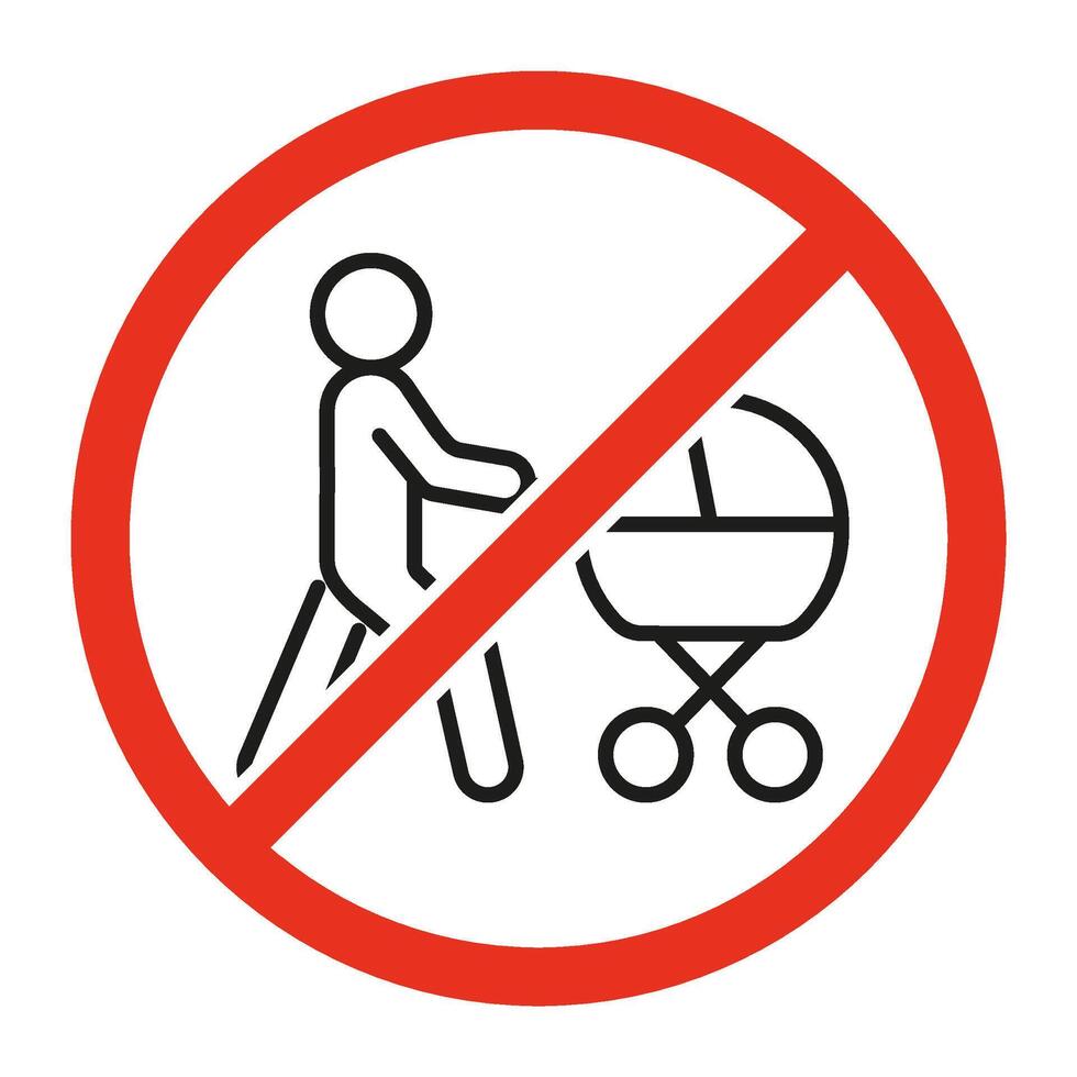 Proibido entrada para pessoas com carrinho de bebê, pedestre Perigo placa. símbolo do pessoa com bebê proibido. restrição em Entrada e andar do pessoas com bebê transporte. vetor placa
