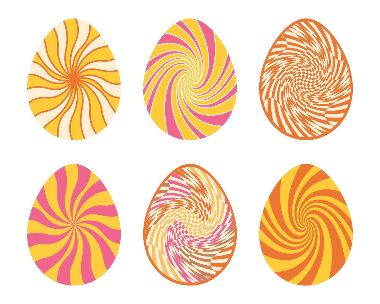 conjunto do colorida Páscoa ovos com diferente padrões isolado em branco fundo. Páscoa símbolo dentro retro estilo. vetor