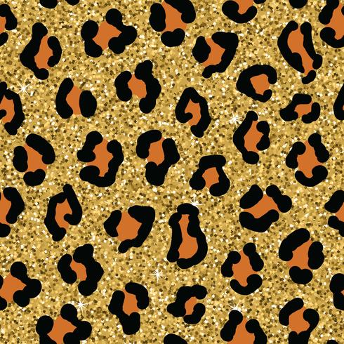 Fundo de pele de leopardo sem emenda. Animal print vetor com glitter