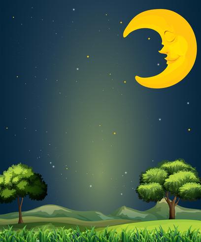 Um céu brilhante com uma lua adormecida vetor
