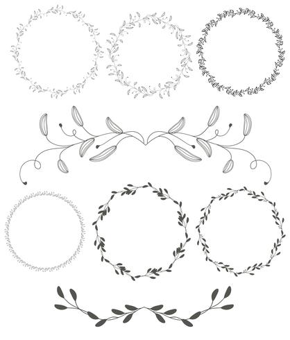 conjunto de whorls decorativo vintage florescer frame redondo deixa isolado no fundo branco. Vector caligrafia ilustração EPS10